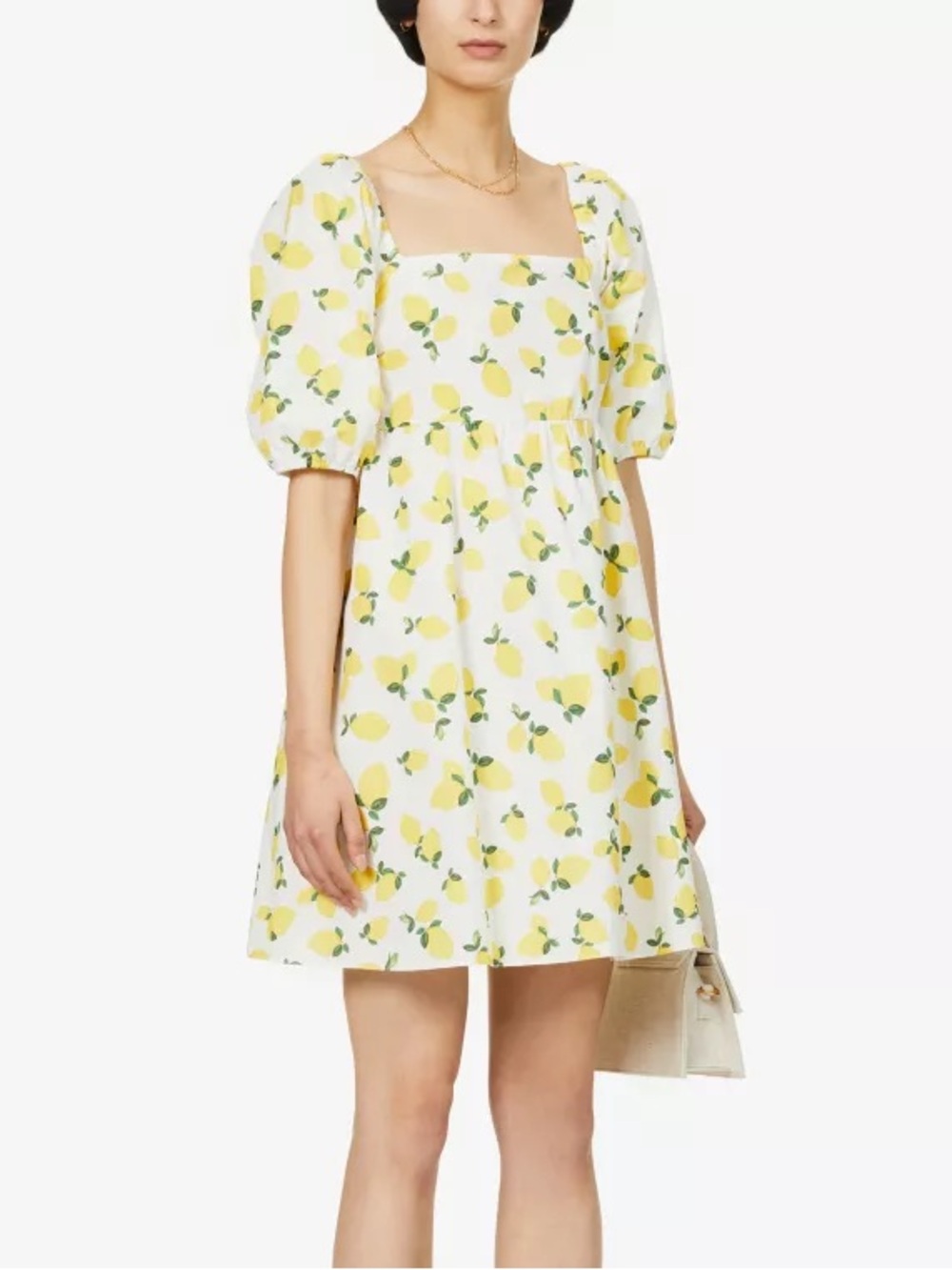 Nobody’s Child Lemon Puff‎ Sleeve Mini Dress Italian Summer Size 8 100% Cotton